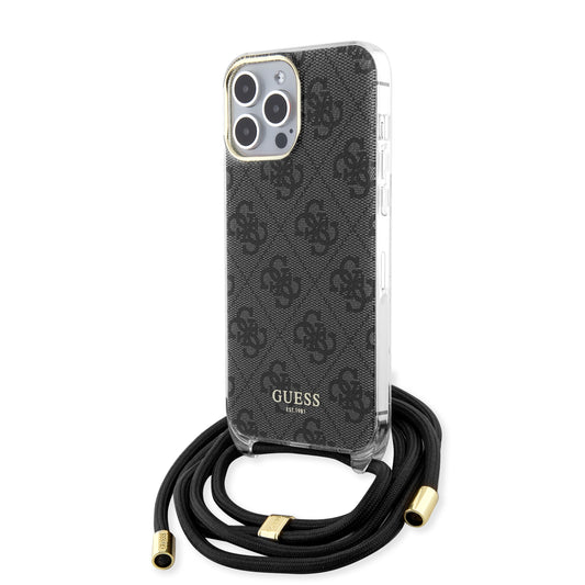 Guess "4G Logo Collection" Crossbody Hard Case Script Metal Logo Θήκη Προστασίας Από Σιλικόνη Με Λουράκι – Iphone 15 Pro (Μαύρο – Guhcp15Lhc4Sek) – Θήκη για κινητό από το PhoneBazaar.gr
