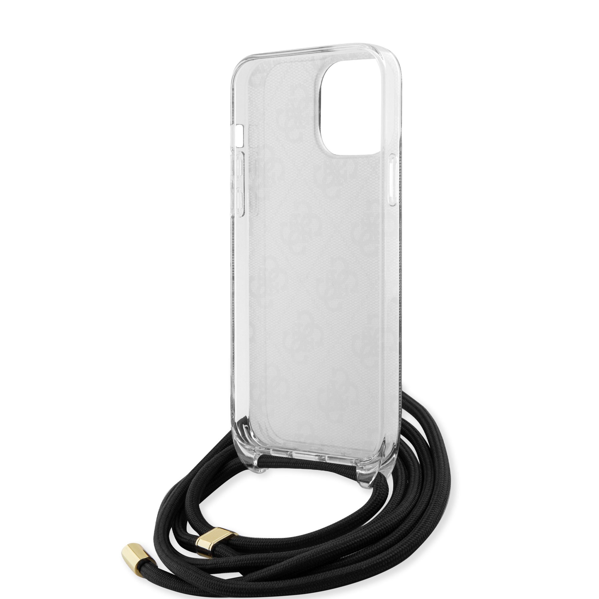 Guess "4G Logo Collection" Crossbody Hard Case Script Metal Logo Θήκη προστασίας από σιλικόνη με λουράκι – iPhone 15 Pro (Μαύρο – GUHCP15LHC4SEK)