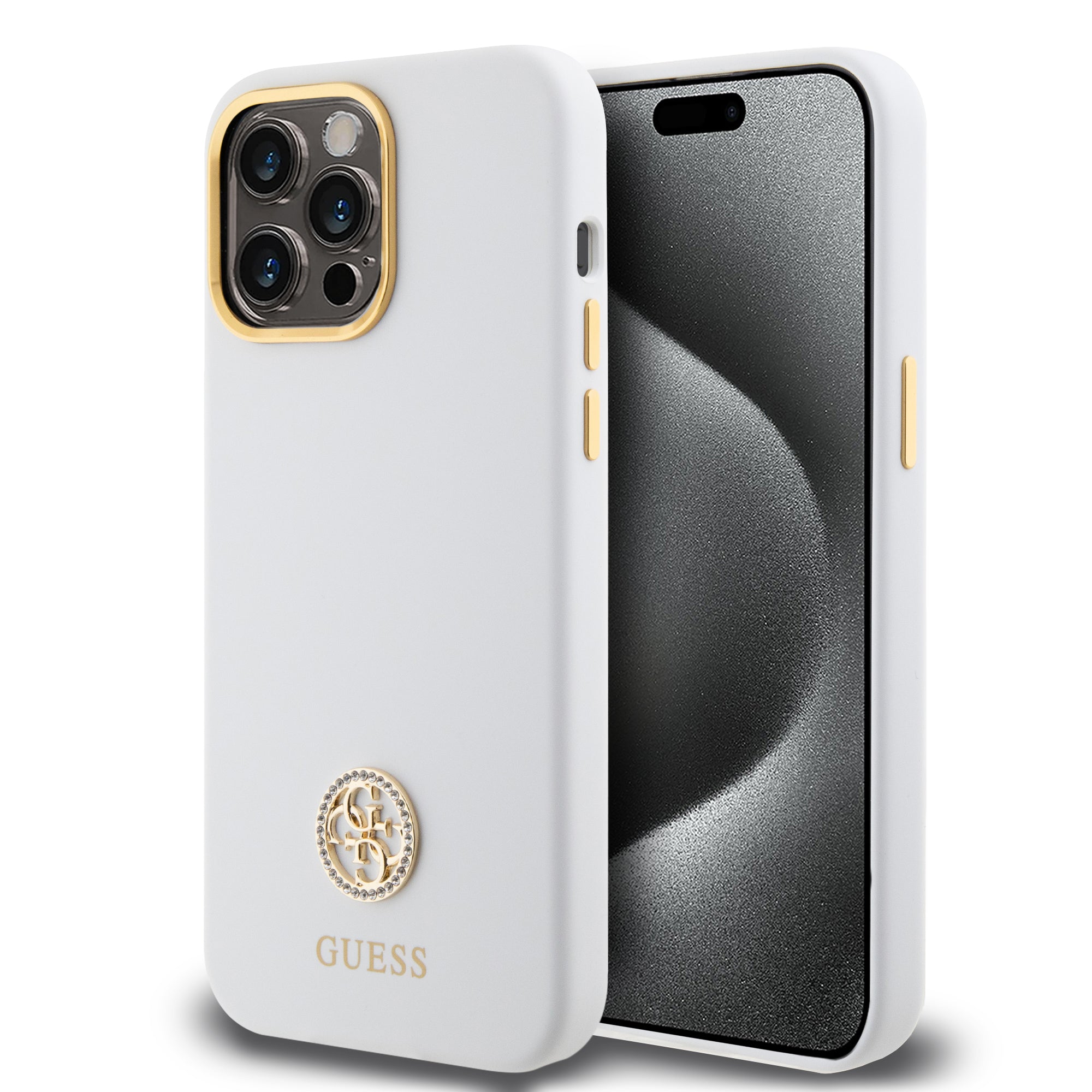 Guess "4G Strass Logo Collection" Case Θήκη Προστασίας Από Σιλικόνη – Iphone 15 Pro Max (White – Guhcp15Xm4Dgph) – Θήκη για κινητό από το PhoneBazaar.gr