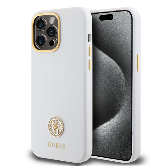 Guess "4G Strass Logo Collection" Case Θήκη Προστασίας Από Σιλικόνη – Iphone 15 Pro Max (White – Guhcp15Xm4Dgph) – Θήκη για κινητό από το PhoneBazaar.gr