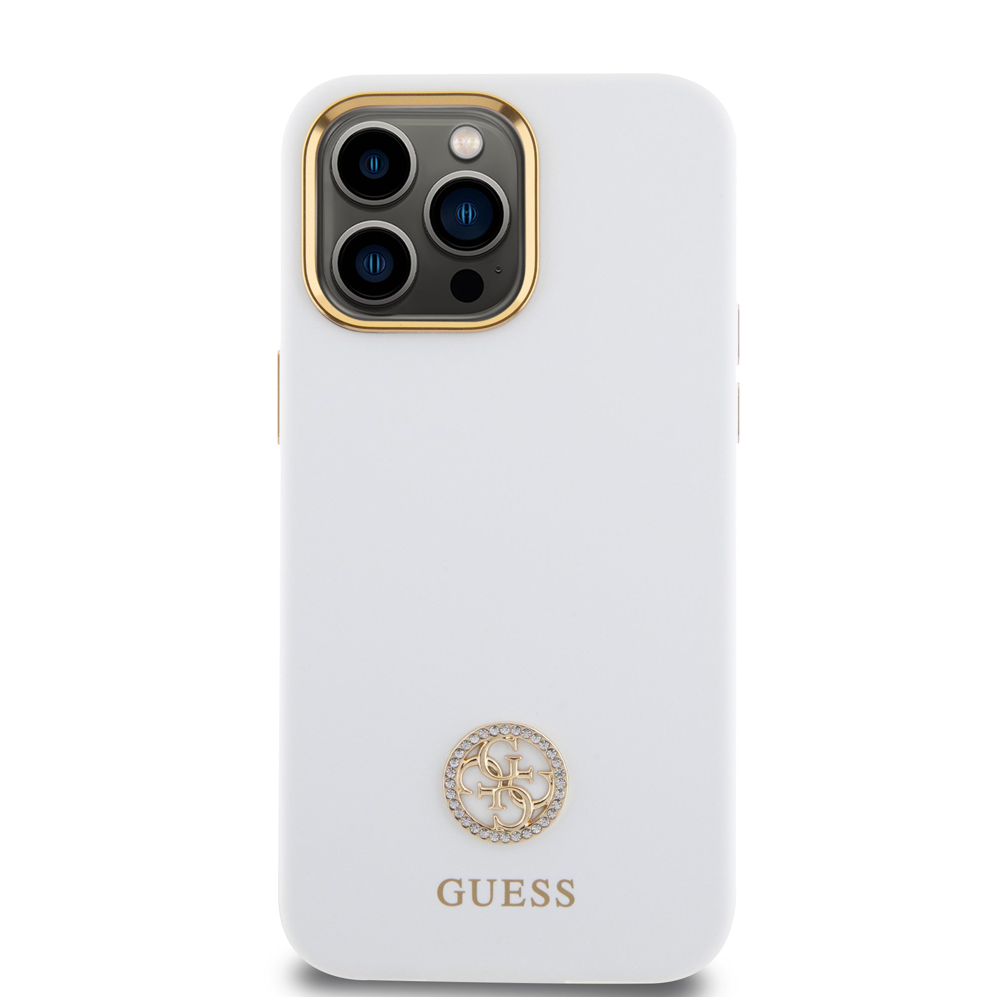 Guess "4G Strass Logo Collection" Case Θήκη προστασίας από σιλικόνη – iPhone 15 Pro Max (White – GUHCP15XM4DGPH)