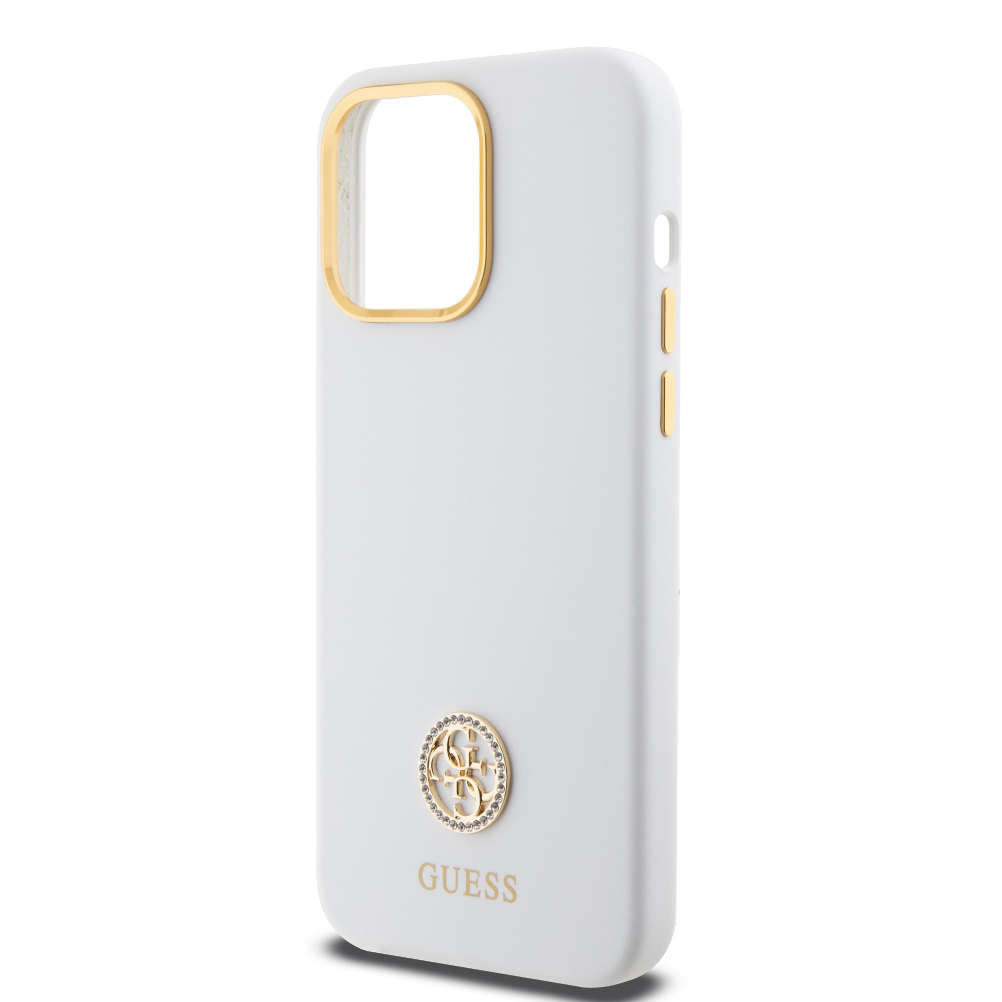 Guess "4G Strass Logo Collection" Case Θήκη προστασίας από σιλικόνη – iPhone 15 Pro Max (White – GUHCP15XM4DGPH)