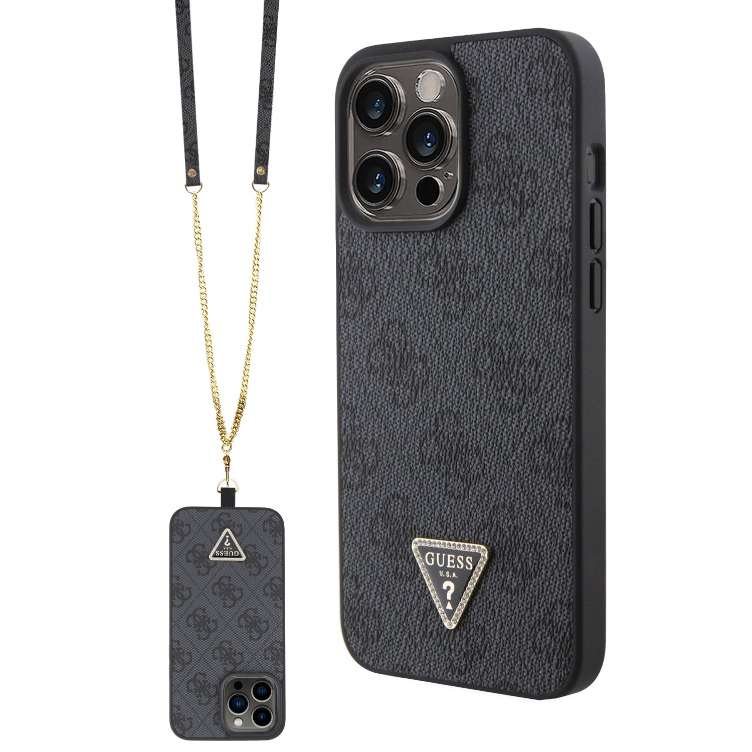 Guess “4G Metal Logo Strass Collection” Crossbody Case Θήκη Προστασίας Από Δερματίνη Με Λουράκι – Iphone 15 Pro (Μαύρο – Guhcp15Lp4Tdscpk) – Θήκη για κινητό από το PhoneBazaar.gr