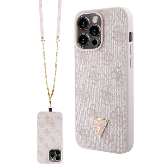 Guess "4G Metal Logo Strass Collection" Crossbody Case Θήκη Προστασίας Από Δερματίνη Με Λουράκι – Iphone 15 Pro Max (Ροζ – Guhcp15Xp4Tdscpp) – Θήκη για κινητό από το PhoneBazaar.gr
