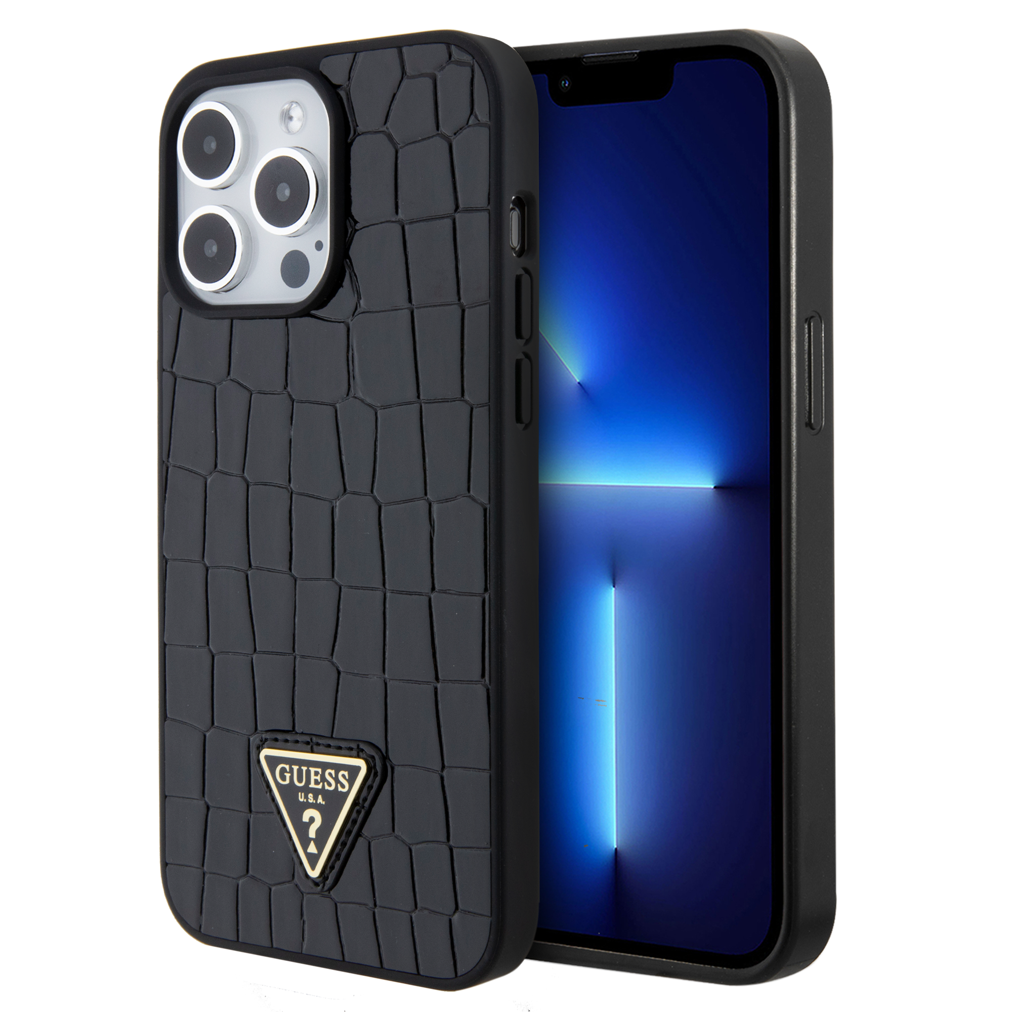 Guess “Croco Triangle Logo Collection” Θήκη Προστασίας Από Δερματίνη Με Μεταλλικό Λογότυπο – Iphone 15 Pro Max (Μαύρο – Guhcp15Xpcrthck) – Θήκη για κινητό από το PhoneBazaar.gr