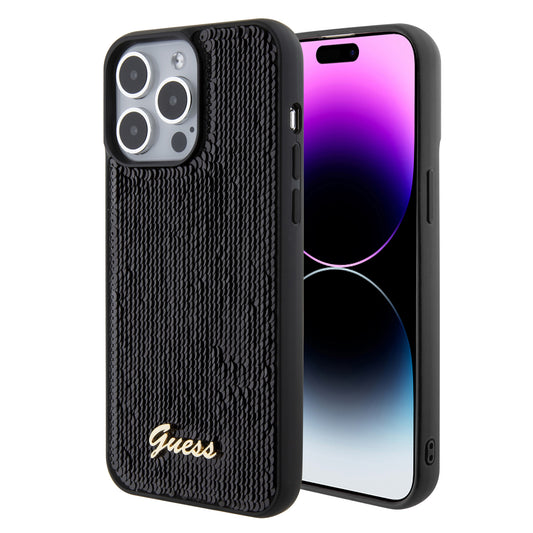 Guess "Sequin Script Metal" Hard Case Iphone 15 Pro Max (Black – Guhcp15Xpsfdgsk) – Θήκη για κινητό από το PhoneBazaar.gr