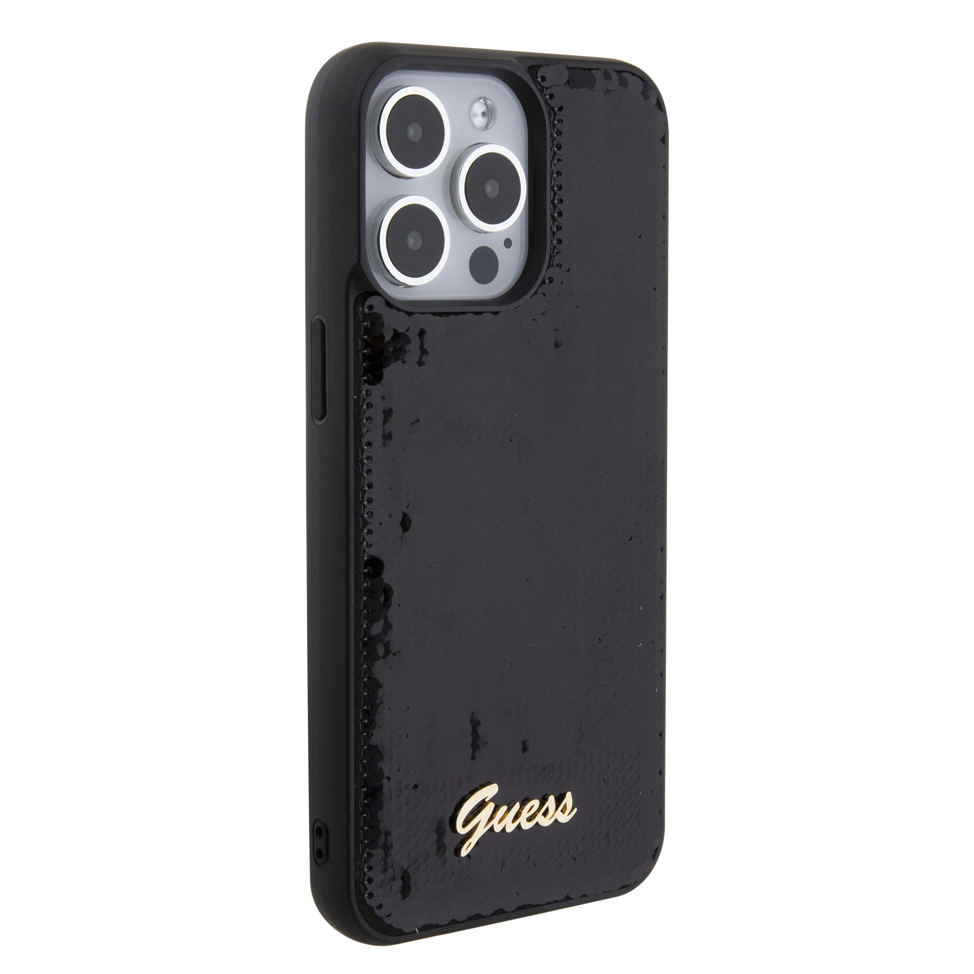 Guess "Sequin Script Metal" Hard Case iPhone 15 Pro Max (Black – GUHCP15XPSFDGSK)