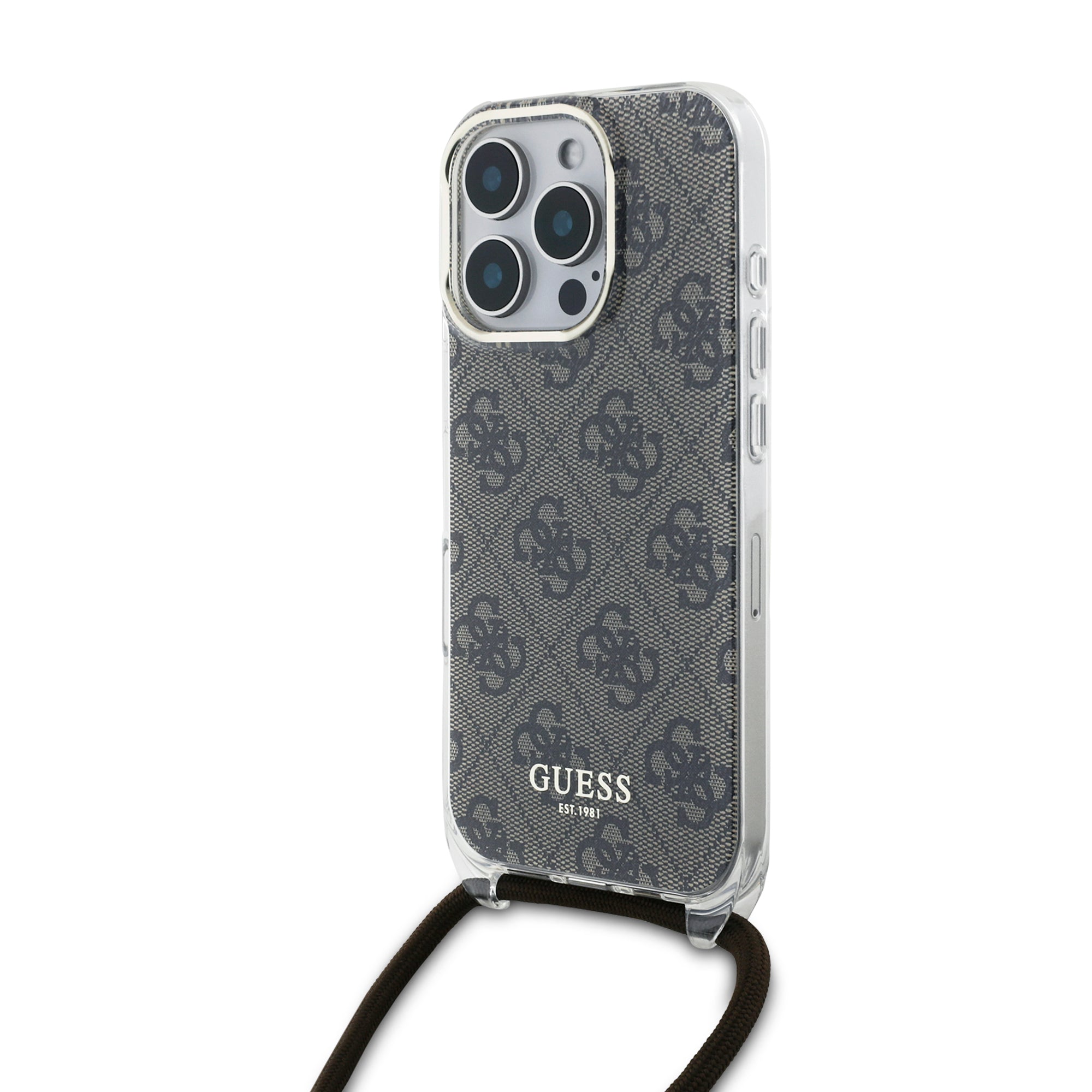 Guess “4G Logo Collection” Crossbody Hard Case Script Metal Logo Θήκη Προστασίας Από Σιλικόνη Με Λουράκι – Iphone 16 Pro (Καφέ – Guhcp16Lhc4Sew) – Θήκη για κινητό από το PhoneBazaar.gr