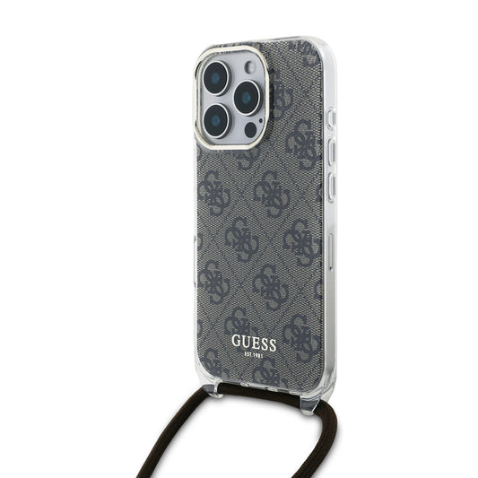 Guess “4G Logo Collection” Crossbody Hard Case Script Metal Logo Θήκη Προστασίας Από Σιλικόνη Με Λουράκι – Iphone 16 Pro (Καφέ – Guhcp16Lhc4Sew) – Θήκη για κινητό από το PhoneBazaar.gr