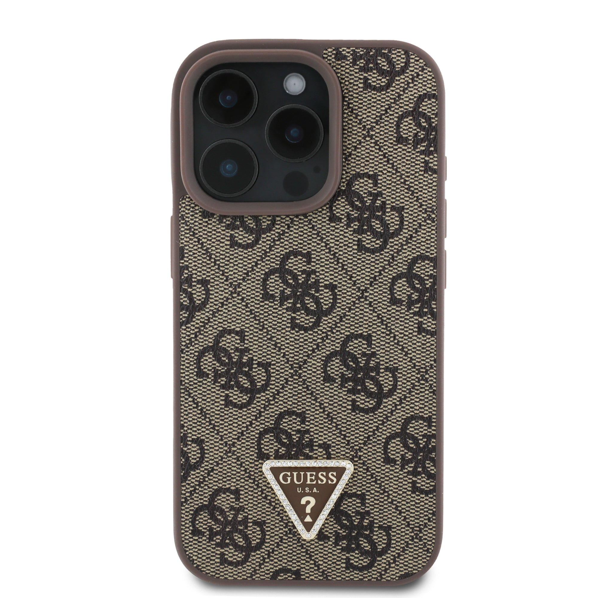 Guess “4G Triangle Strass Collection” Hard Case Θήκη προστασίας από δερματίνη– iPhone 16 Pro (Καφέ – GUHCP16LP4TDPW)