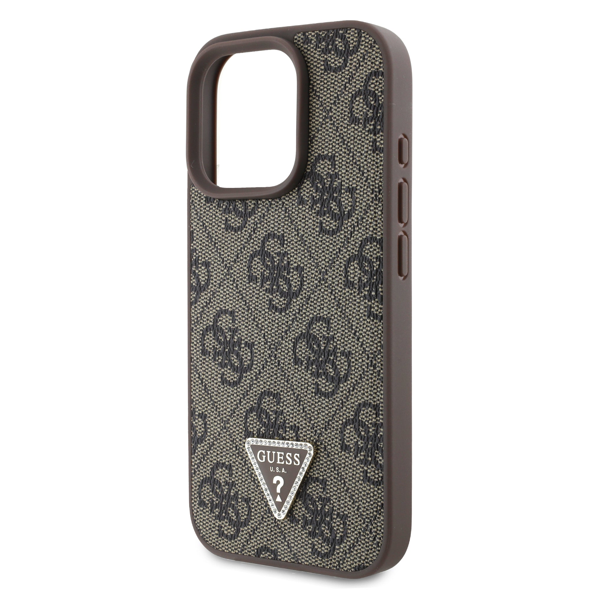 Guess “4G Triangle Strass Collection” Hard Case Θήκη προστασίας από δερματίνη– iPhone 16 Pro (Καφέ – GUHCP16LP4TDPW)