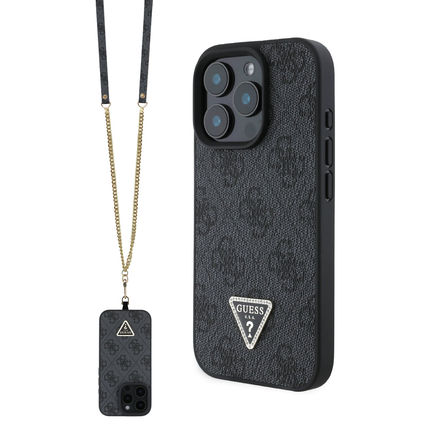 Guess “Metal Logo Strass Collection” Case Θήκη Προστασίας Crossbody Από Δερματίνη– Iphone 16 Pro (Μαύρο – Guhcp16Lp4Tdscpk) – Θήκη για κινητό από το PhoneBazaar.gr