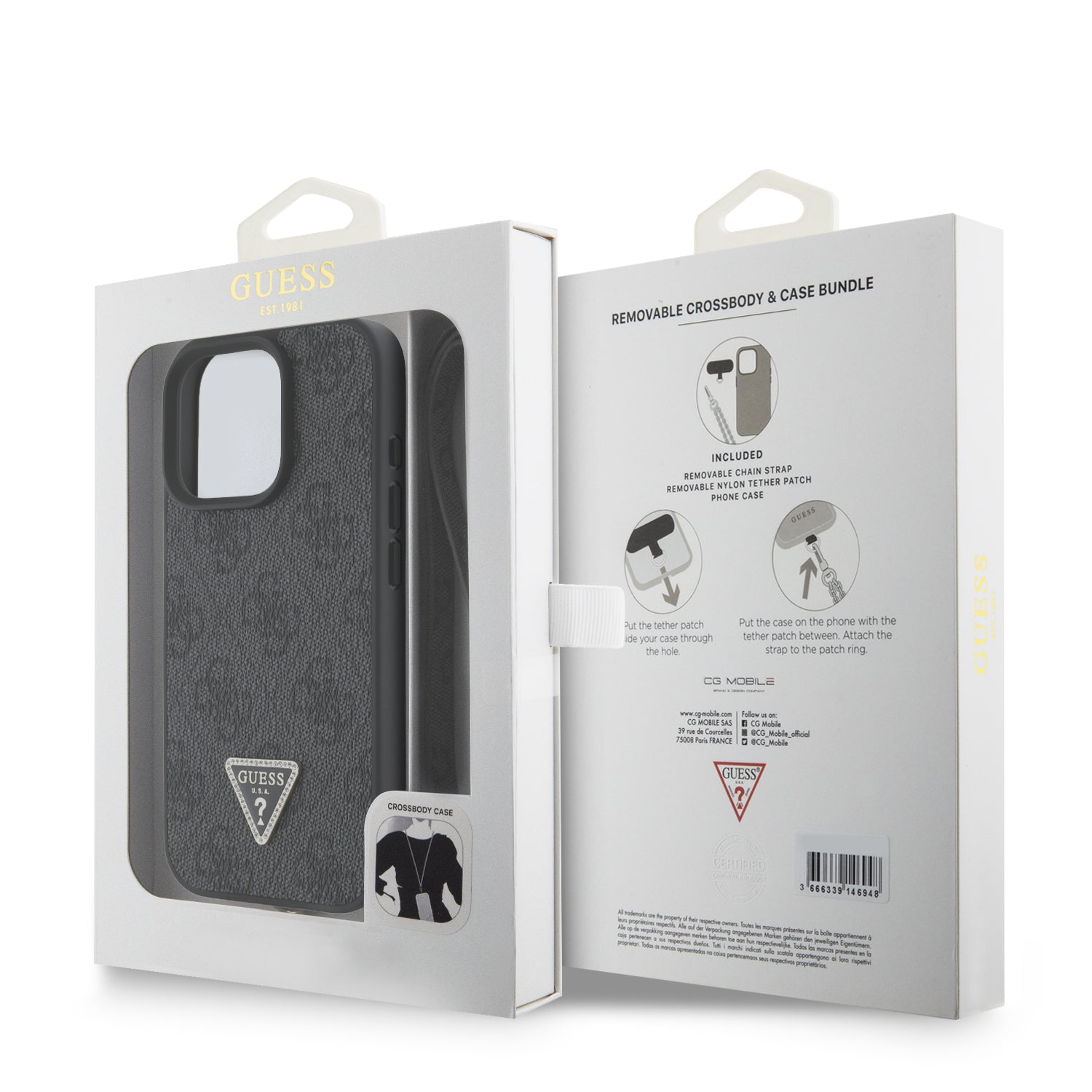 Guess “Metal Logo Strass Collection” Case Θήκη προστασίας Crossbody από δερματίνη– iPhone 16 Pro (Μαύρο – GUHCP16LP4TDSCPK)