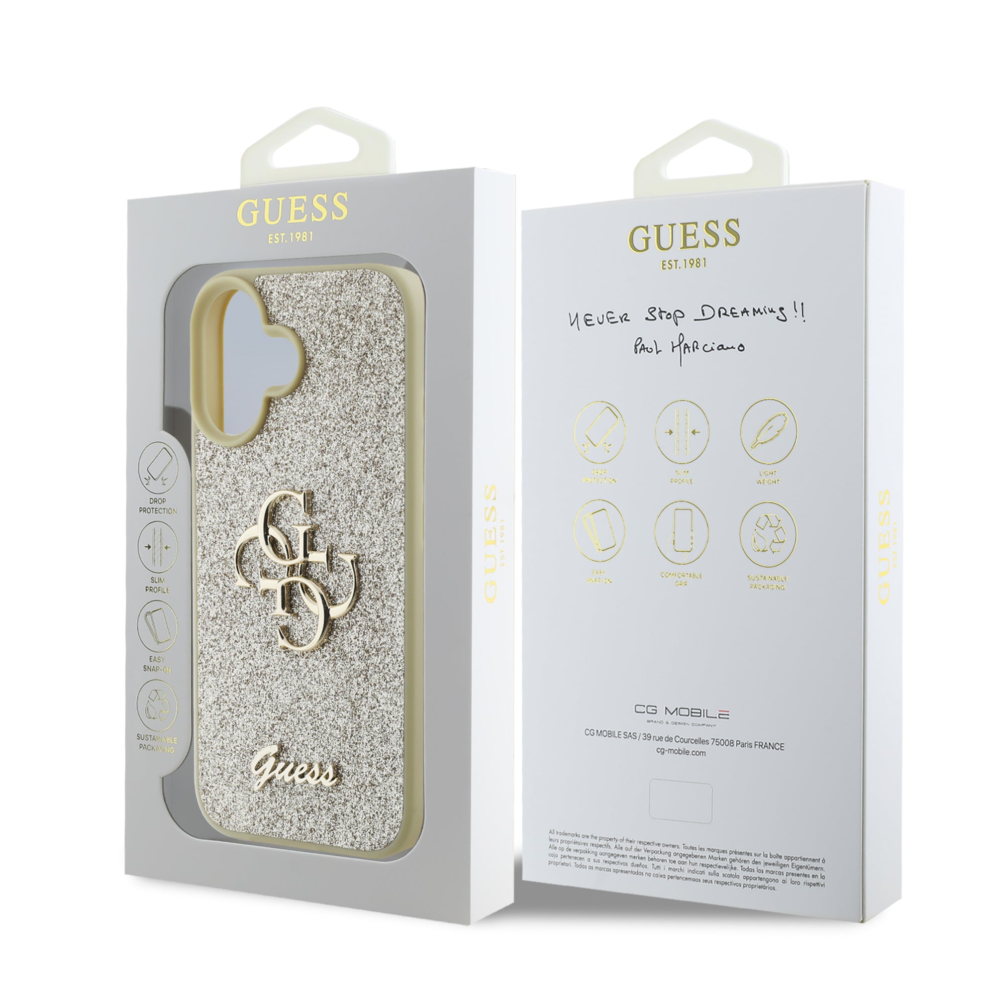 Guess Fixed Glitter Big 4G Logo Case Θήκη προστασίας από σιλικόνη – iPhone 16 (Χρυσό – GUHCP16SHG4SGD)