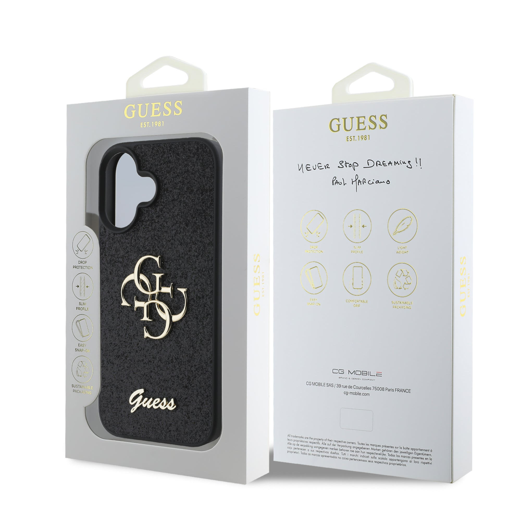 Guess Fixed Glitter Big 4G Logo Case Θήκη προστασίας από σιλικόνη – iPhone 16 (Μαύρο – GUHCP16SHG4SGK)