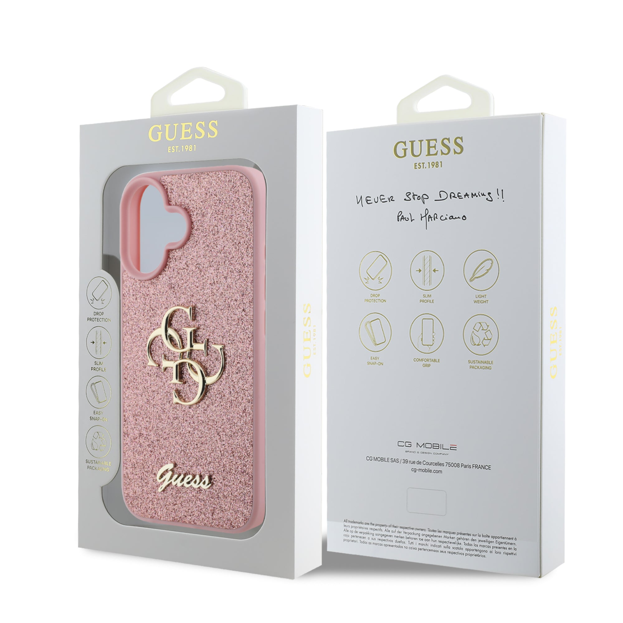 Guess Fixed Glitter Big 4G Logo Case Θήκη προστασίας από σιλικόνη– iPhone 16 (Ροζ – GUHCP16SHG4SGP)