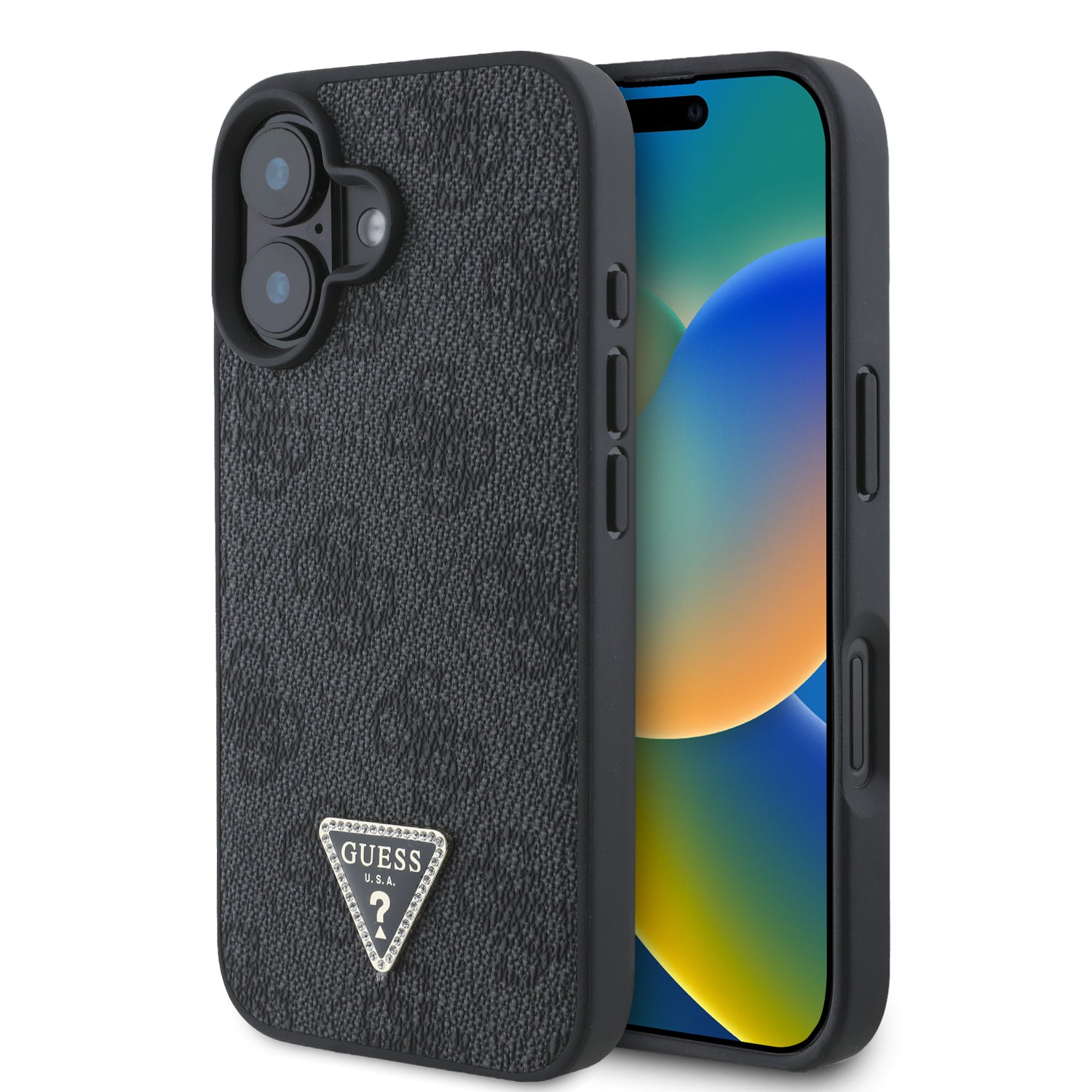 Guess “4G Triangle Strass Collection” Hard Case Θήκη Προστασίας Από Δερματίνη– Iphone 16 (Μαύρο – Guhcp16Sp4Tdpk) – Θήκη για κινητό από το PhoneBazaar.gr