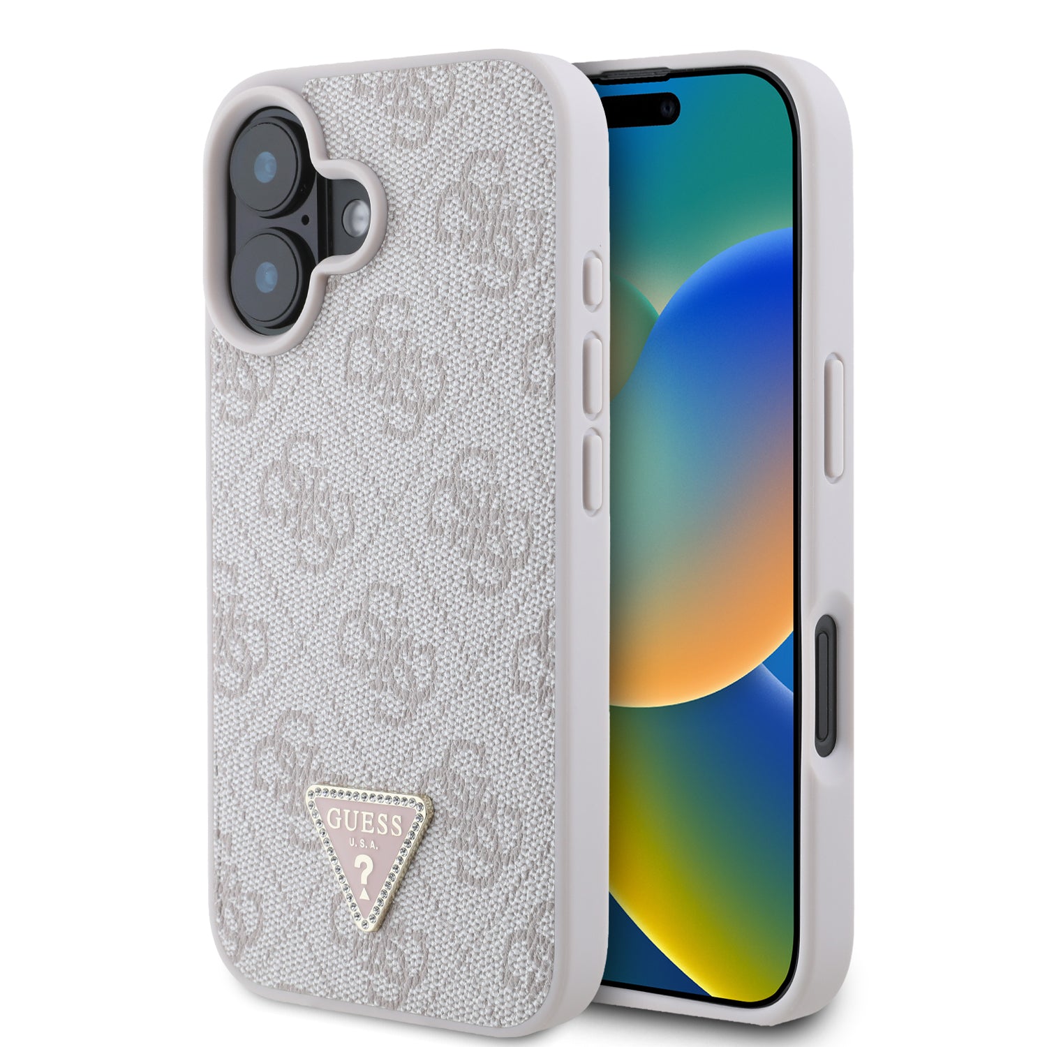 Guess “Triangle Metal Logo Strass Collection” Case Θήκη Προστασίας Από Δερματίνη – Iphone 16 (Ροζ – Guhcp16Sp4Tdpp) – Θήκη για κινητό από το PhoneBazaar.gr