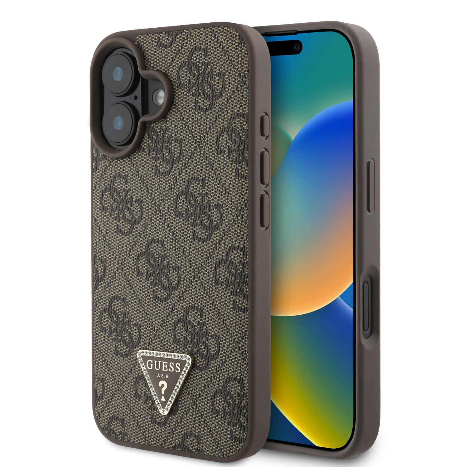 Guess “4G Triangle Strass Collection” Hard Case Θήκη Προστασίας Από Δερματίνη– Iphone 16 (Καφέ – Guhcp16Sp4Tdpw) – Θήκη για κινητό από το PhoneBazaar.gr
