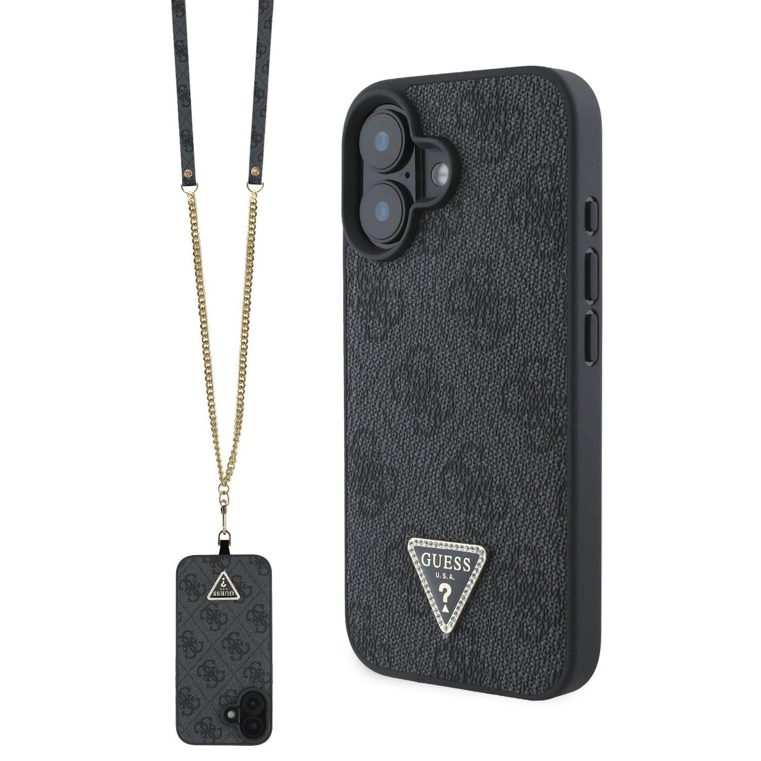 Guess “Metal Logo Strass Collection” Case Θήκη Προστασίας Crossbody Από Δερματίνη – Iphone 16 (Μαύρο – Guhcp16Sp4Tdscpk) – Θήκη για κινητό από το PhoneBazaar.gr