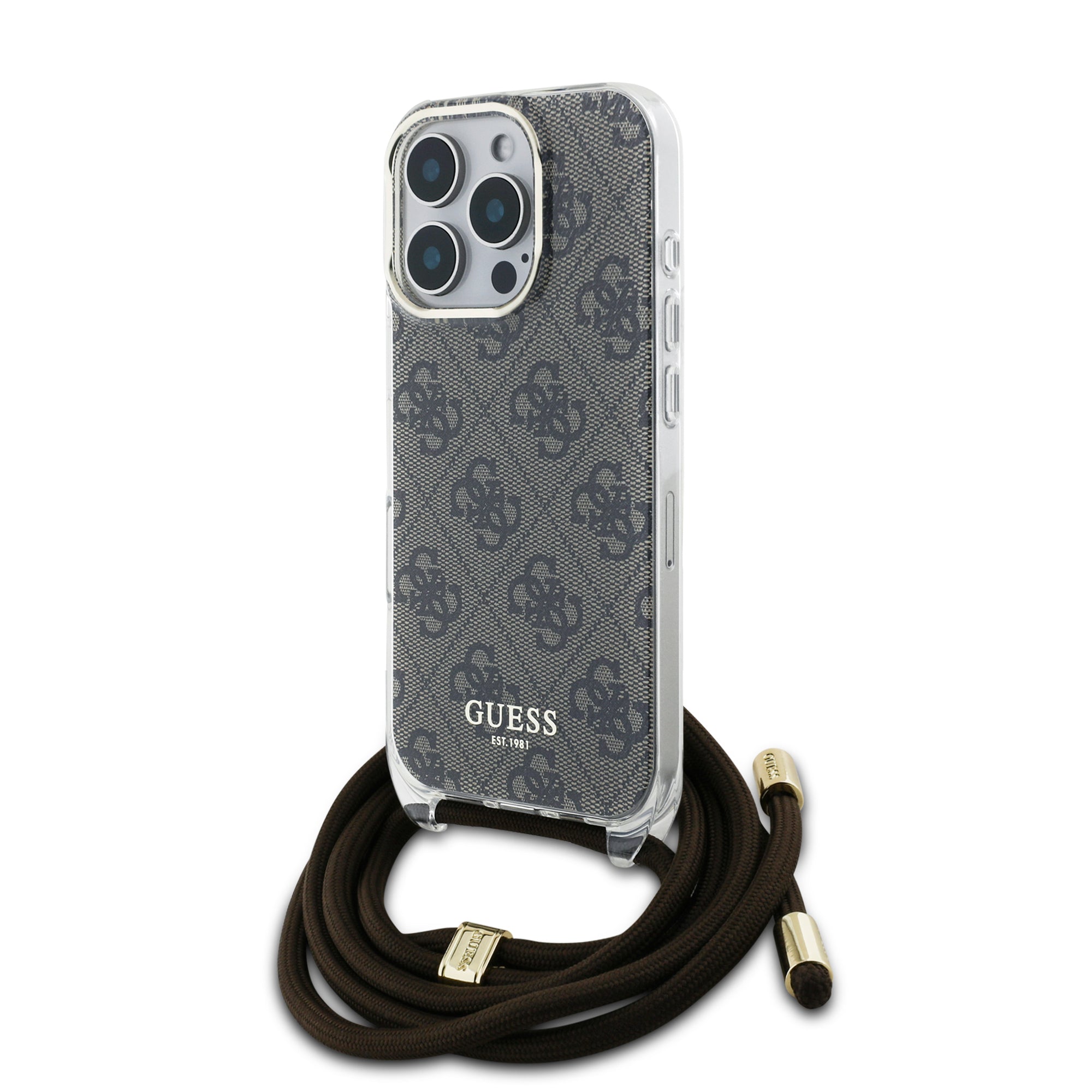 Guess “4G Logo Collection” Crossbody Hard Case Script Metal Logo Θήκη Προστασίας Από Σιλικόνη Με Λουράκι – Iphone 16 Pro Max (Καφέ – Guhcp16Xhc4Sew) – Θήκη για κινητό από το PhoneBazaar.gr