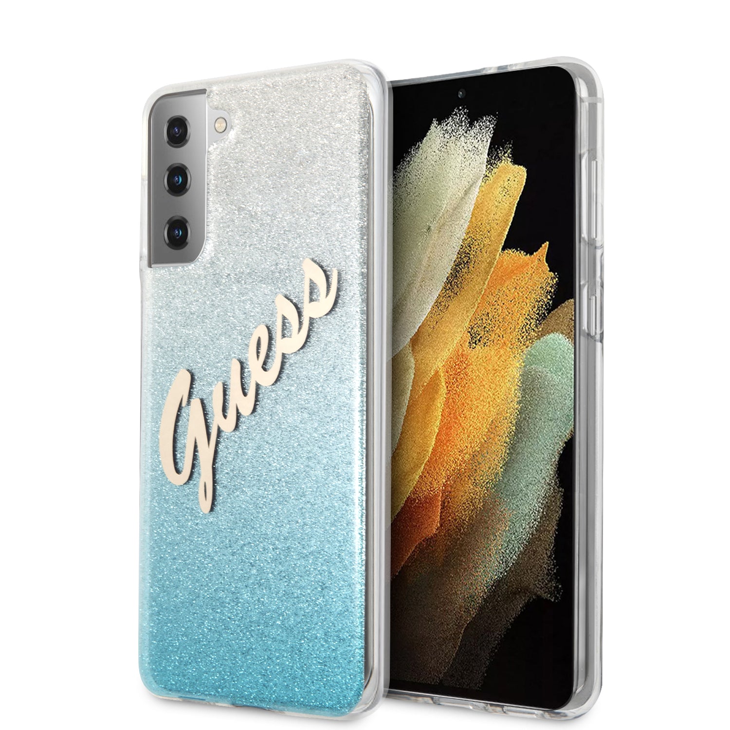Guess Glitter Gradient Script Logo Θήκη Προστασίας Από Σιλικόνη – Samsung Galaxy S21 Plus (Blue/Glitter) – Θήκη για κινητό από το PhoneBazaar.gr