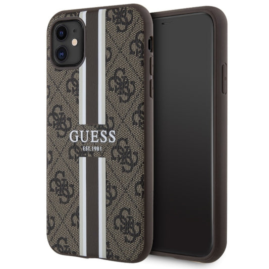 Guess "4G Logo Collection" Printed Stripes Magsafe Θήκη Προστασίας Από Δερματίνη – Iphone 11 (Καφέ – Guhmn61P4Rpsw) – Θήκη για κινητό από το PhoneBazaar.gr