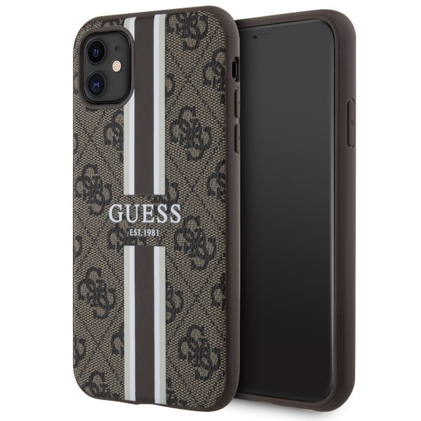 Guess "4G Logo Collection" Printed Stripes Magsafe Θήκη Προστασίας Από Δερματίνη – Iphone 11 (Καφέ – Guhmn61P4Rpsw) – Θήκη για κινητό από το PhoneBazaar.gr