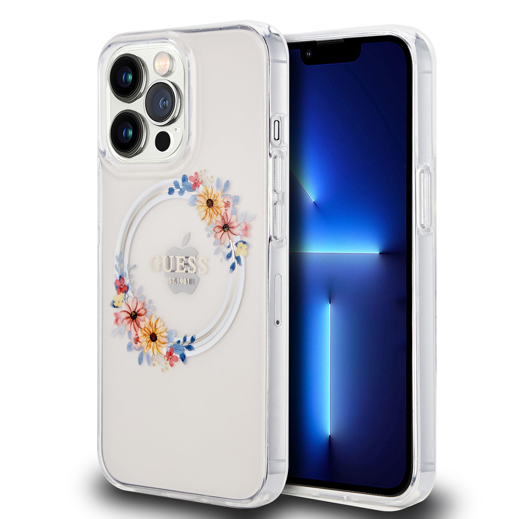 Guess “Flowers Wreath Collection” Magsafe Hard Case Θήκη Προστασίας Από Σκληρό Πλαστικό – Iphone 13 Pro (Διάφανο – Guhmp13Lhfwfct) – Θήκη για κινητό από το PhoneBazaar.gr