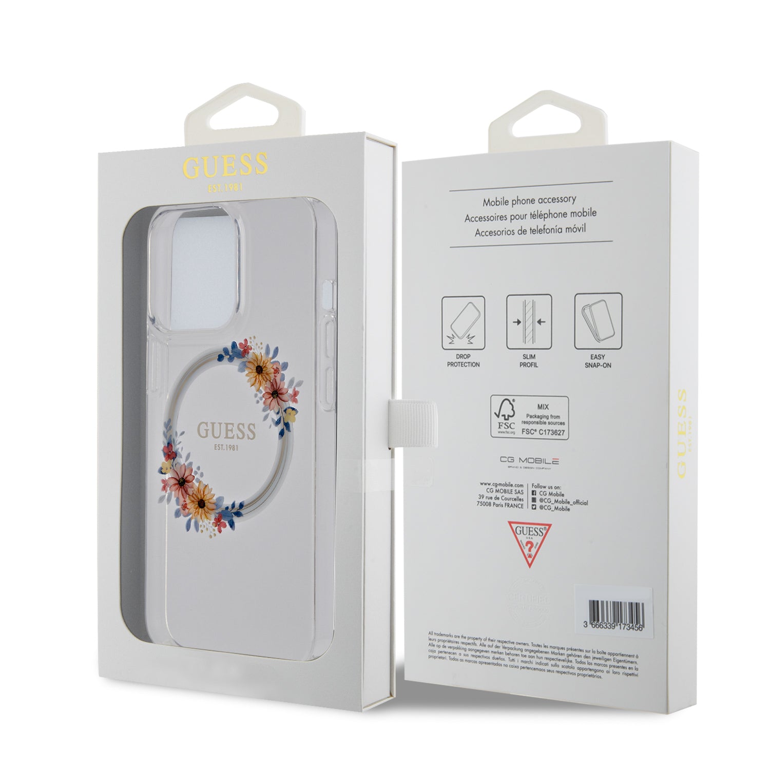 Guess “Flowers Wreath Collection” MagSafe Hard Case Θήκη προστασίας από σκληρό πλαστικό – iPhone 13 Pro (Διάφανο – GUHMP13LHFWFCT)