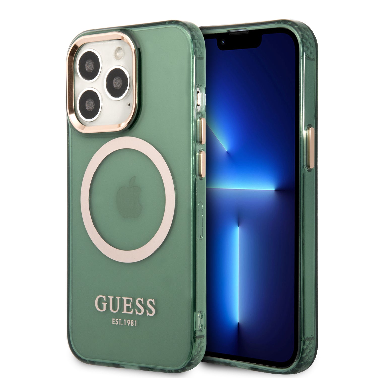 Guess “Gold Outline Translucent” Magsafe Hard Case Θήκη Προστασίας Από Σκληρό Πλαστικό – Iphone 13 Pro (Χακί – Guhmp13Lhtcma) – Θήκη για κινητό από το PhoneBazaar.gr