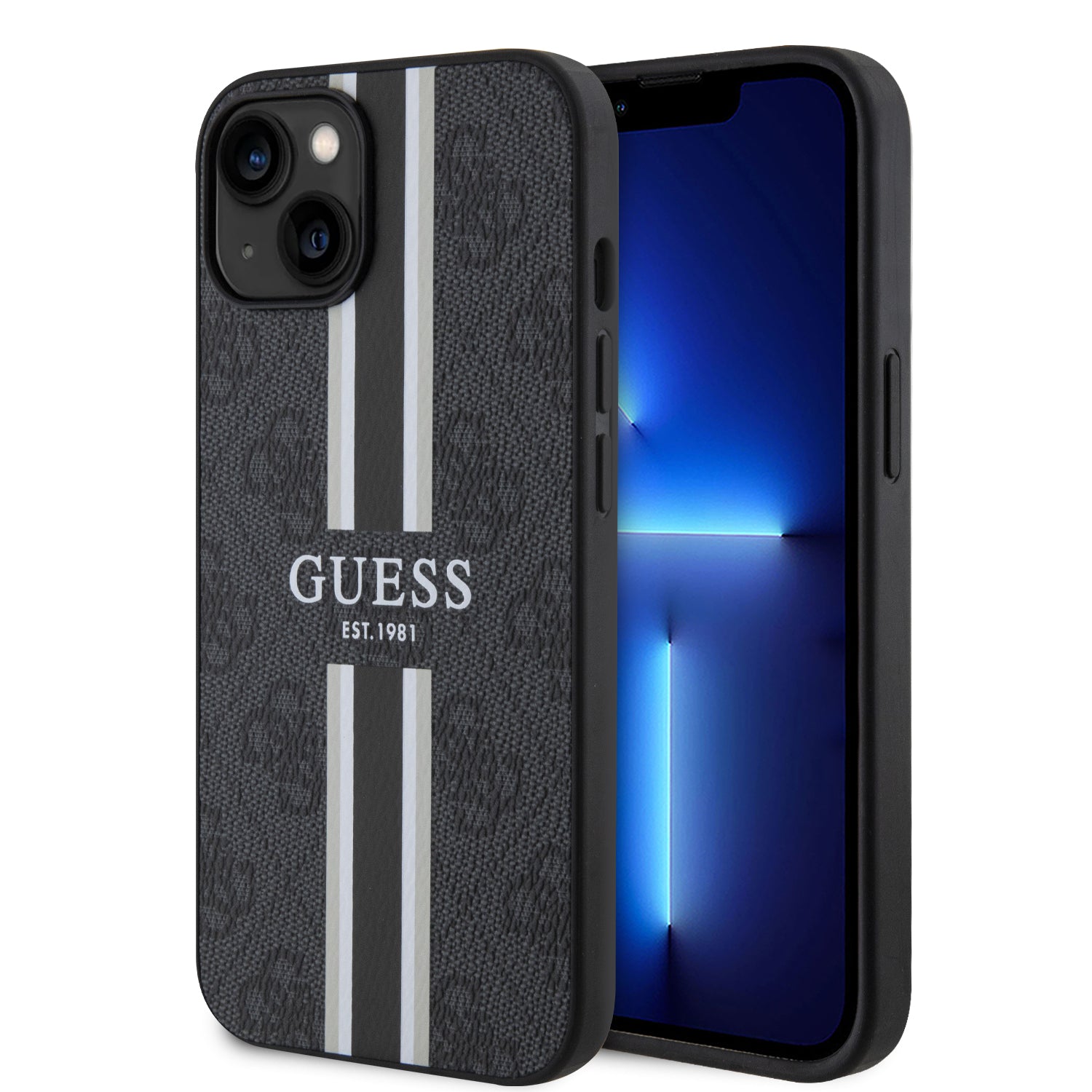 Guess “4G Logo Collection” Printed Stripes Magsafe Θήκη Προστασίας Από Δερματίνη – Iphone 14 (Μαύρο – Guhmp14Sp4Rpsk) – Θήκη για κινητό από το PhoneBazaar.gr