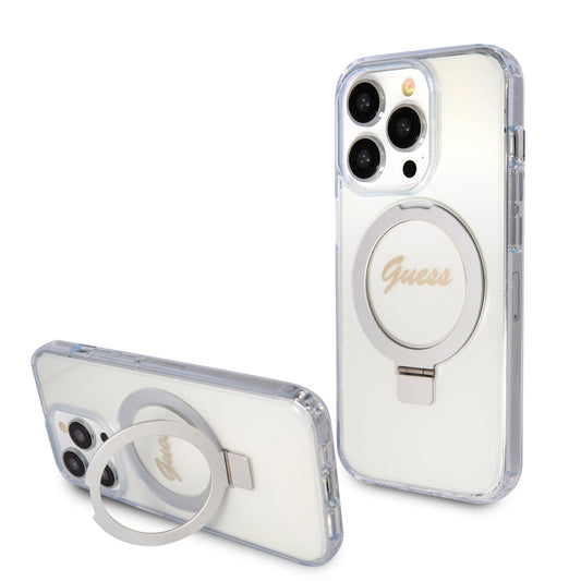 Guess Magsafe Ring Stand Glitter Hard Case Script Logo Θήκη Προστασίας Από Σιλικόνη – Iphone 15 Pro (Διάφανη – Guhmp15Lhrsgsd) – Θήκη για κινητό από το PhoneBazaar.gr