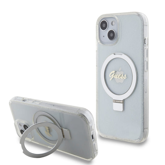 Guess Magsafe Ring Stand Glitter Hard Case Script Logo Θήκη Προστασίας Από Σιλικόνη – Iphone 15 (Διάφανη – Guhmp15Shrsgsd) – Θήκη για κινητό από το PhoneBazaar.gr