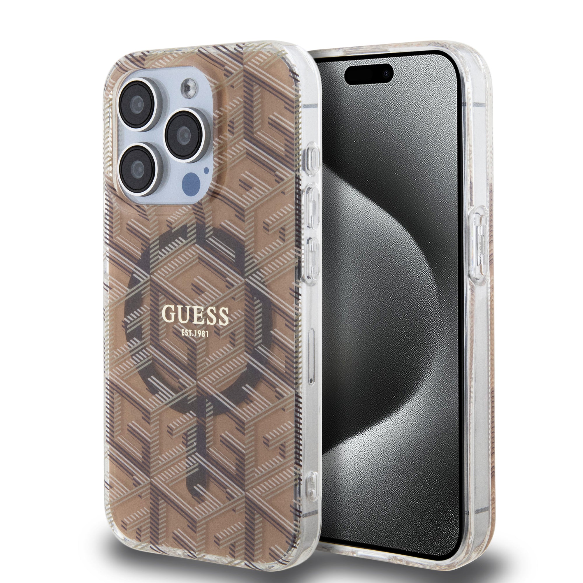 Guess “Gcube Stripes Collection” Magsafe Hard Case Θήκη Προστασίας Από Σκληρό Πλαστικό – Iphone 15 Pro Max (Καφέ – Guhmp15Xhgcustgw) – Θήκη για κινητό από το PhoneBazaar.gr