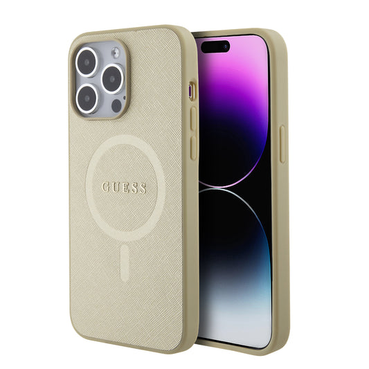Guess Saffiano Hard Case Θήκη Προστασίας Από Δερματίνη – Iphone 15 Pro Max (Μπεζ – Guhmp15Xpsahmcb) – Θήκη για κινητό από το PhoneBazaar.gr