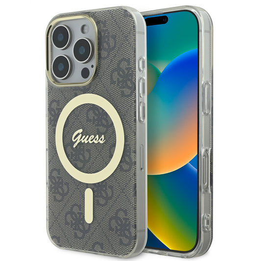 Guess Magsafe “4G Logο” Hard Case Ημιδιάφανη Θήκη Προστασίας Από Σκληρό Πλαστικό – Iphone 16 Pro (Διάφανο/Καφέ – Guhmp16Lh4Stw) – Θήκη για κινητό από το PhoneBazaar.gr