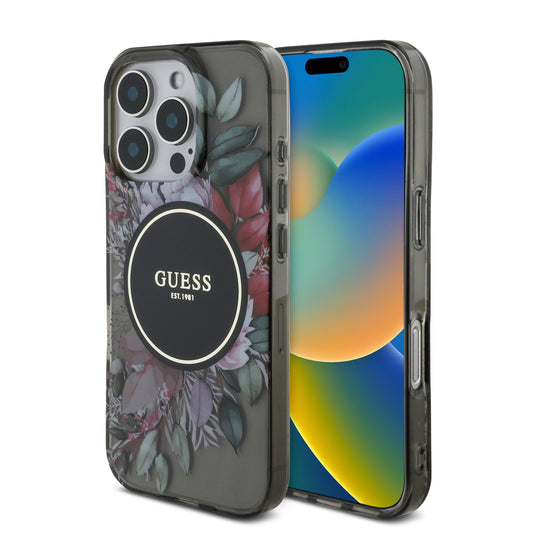 Guess Magsafe “Flowers With Pearl Strap” Hard Case Θήκη Προστασίας Από Σκληρό Πλαστικό – Iphone 16 Pro (Μαύρο – Guhmp16Lhfwbrcesk) – Θήκη για κινητό από το PhoneBazaar.gr