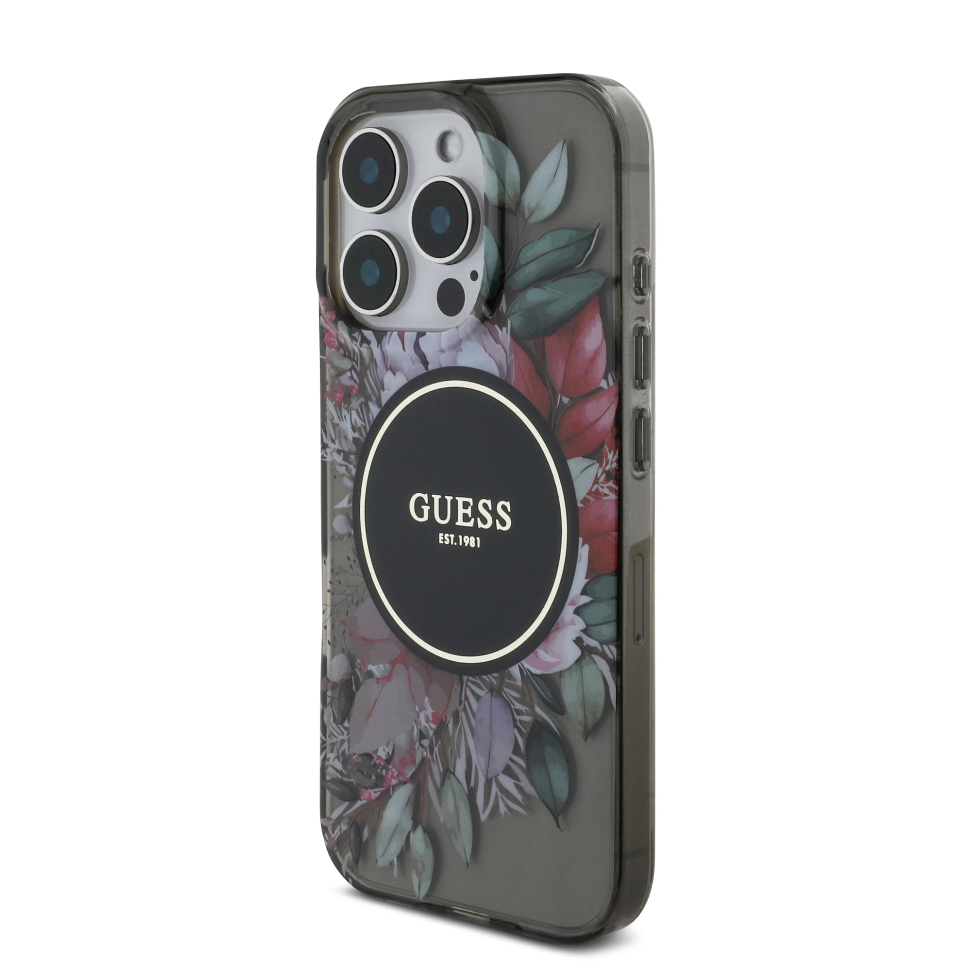 Guess Magsafe “Flowers with Pearl Strap” Hard Case Θήκη προστασίας από σκληρό πλαστικό – iPhone 16 Pro (Μαύρο – GUHMP16LHFWBRCESK)