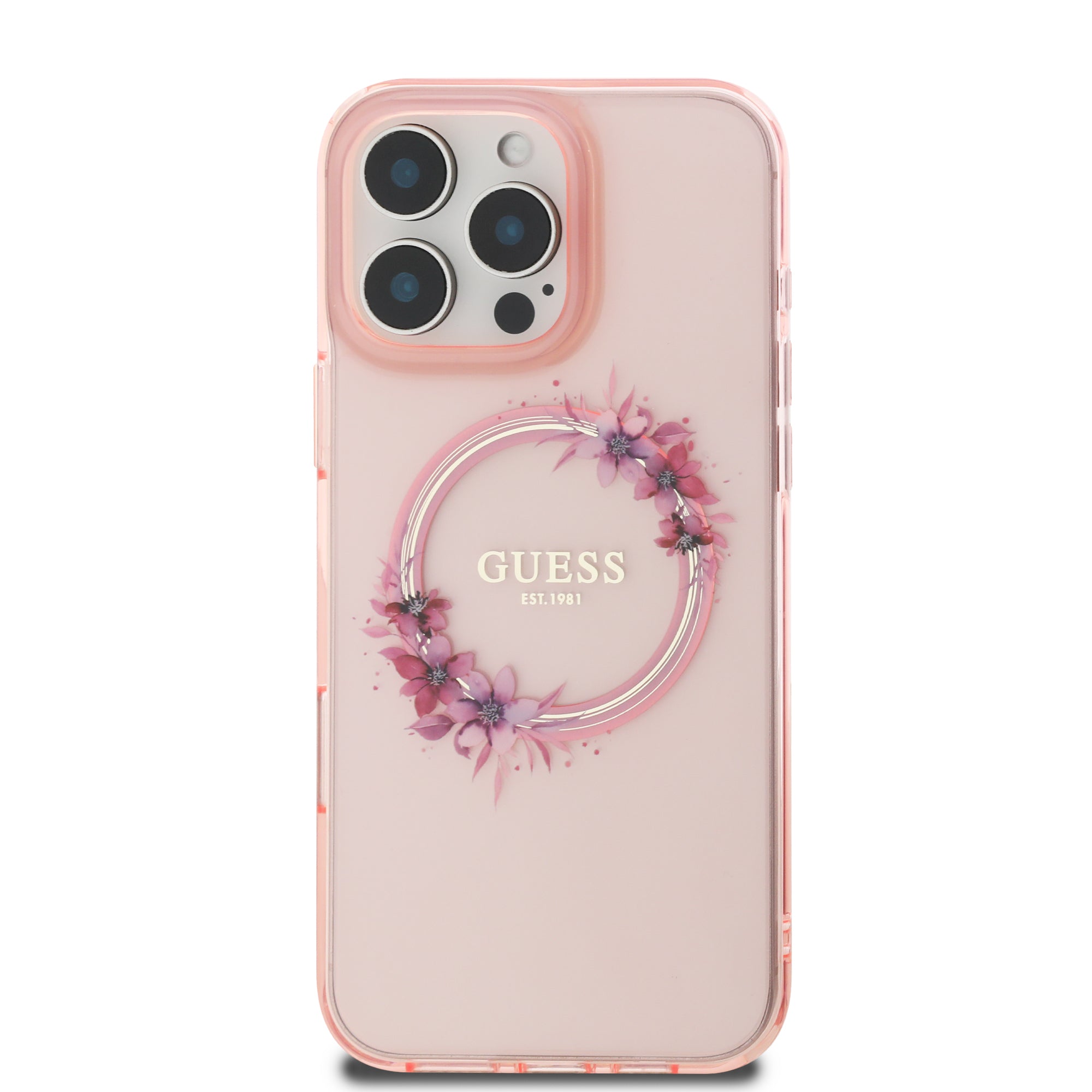 Guess Magsafe “Flower Wreath” Hard Case Θήκη προστασίας από σκληρό πλαστικό – iPhone 16 Pro (Ροζ – GUHMP16LHFWFCP)