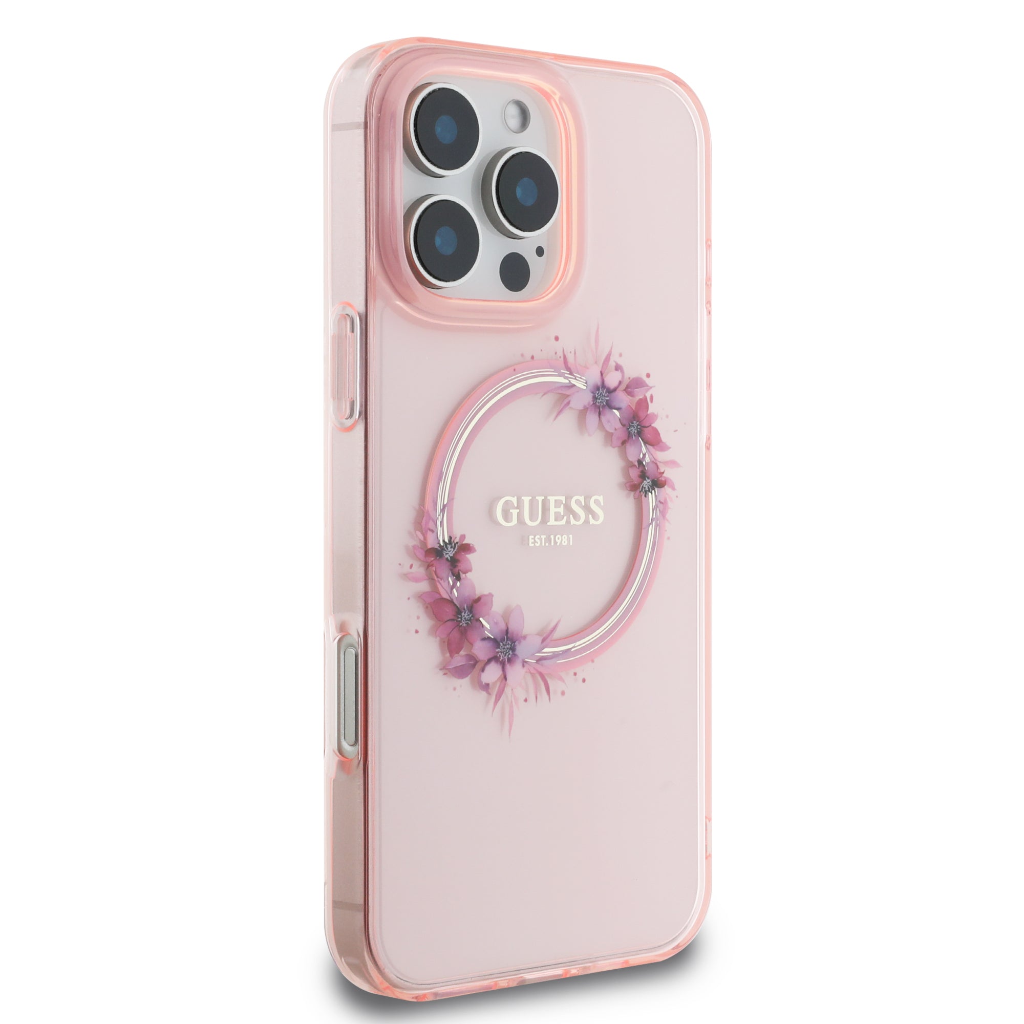 Guess Magsafe “Flower Wreath” Hard Case Θήκη προστασίας από σκληρό πλαστικό – iPhone 16 Pro (Ροζ – GUHMP16LHFWFCP)