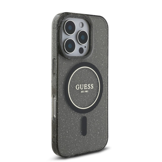 Guess Magsafe “Glitter With Pearl Strap” Hard Case Θήκη Προστασίας Από Σκληρό Πλαστικό – Iphone 16 Pro (Μαύρο – Guhmp16Lhgcrelsk) – Θήκη για κινητό από το PhoneBazaar.gr