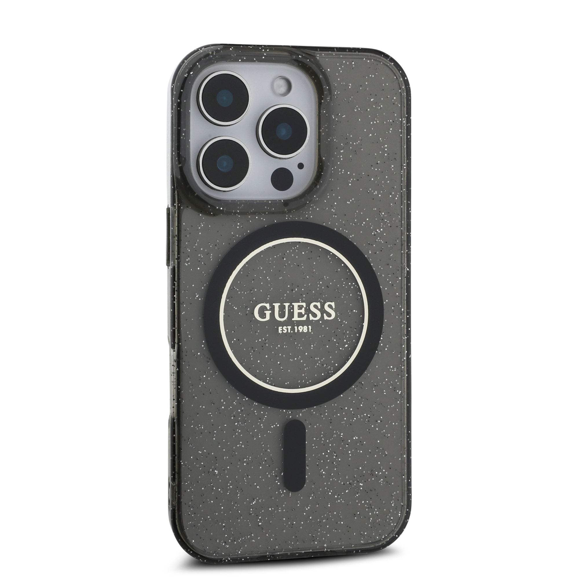 Guess Magsafe “Glitter with Pearl Strap” Hard Case Θήκη προστασίας από σκληρό πλαστικό – iPhone 16 Pro (Μαύρο – GUHMP16LHGCRELSK)