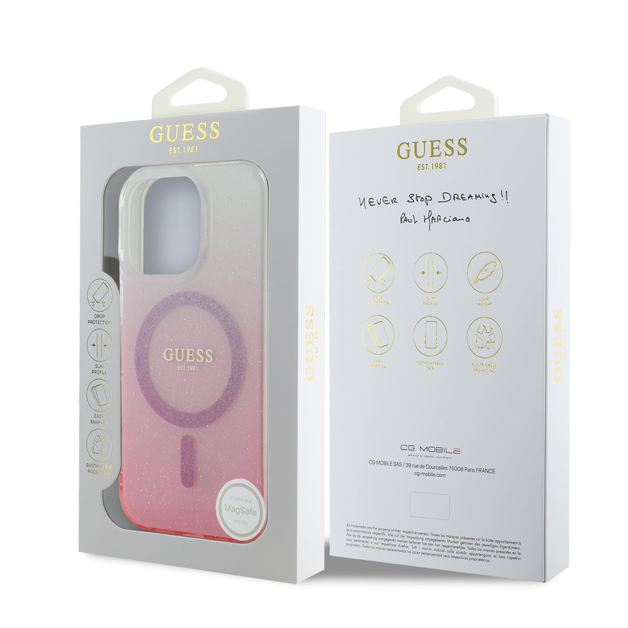 Guess Magsafe “Glitter Gradient” Hard Case Θήκη προστασίας από σκληρό πλαστικό – iPhone 16 Pro (Ροζ – GUHMP16LHGRCELP)
