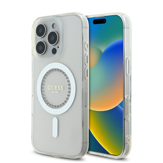 Guess Magsafe “Rhinestones” Hard Case Θήκη Προστασίας Από Σκληρό Πλαστικό – Iphone 16 Pro (Λευκό – Guhmp16Lpftdteh) – Θήκη για κινητό από το PhoneBazaar.gr