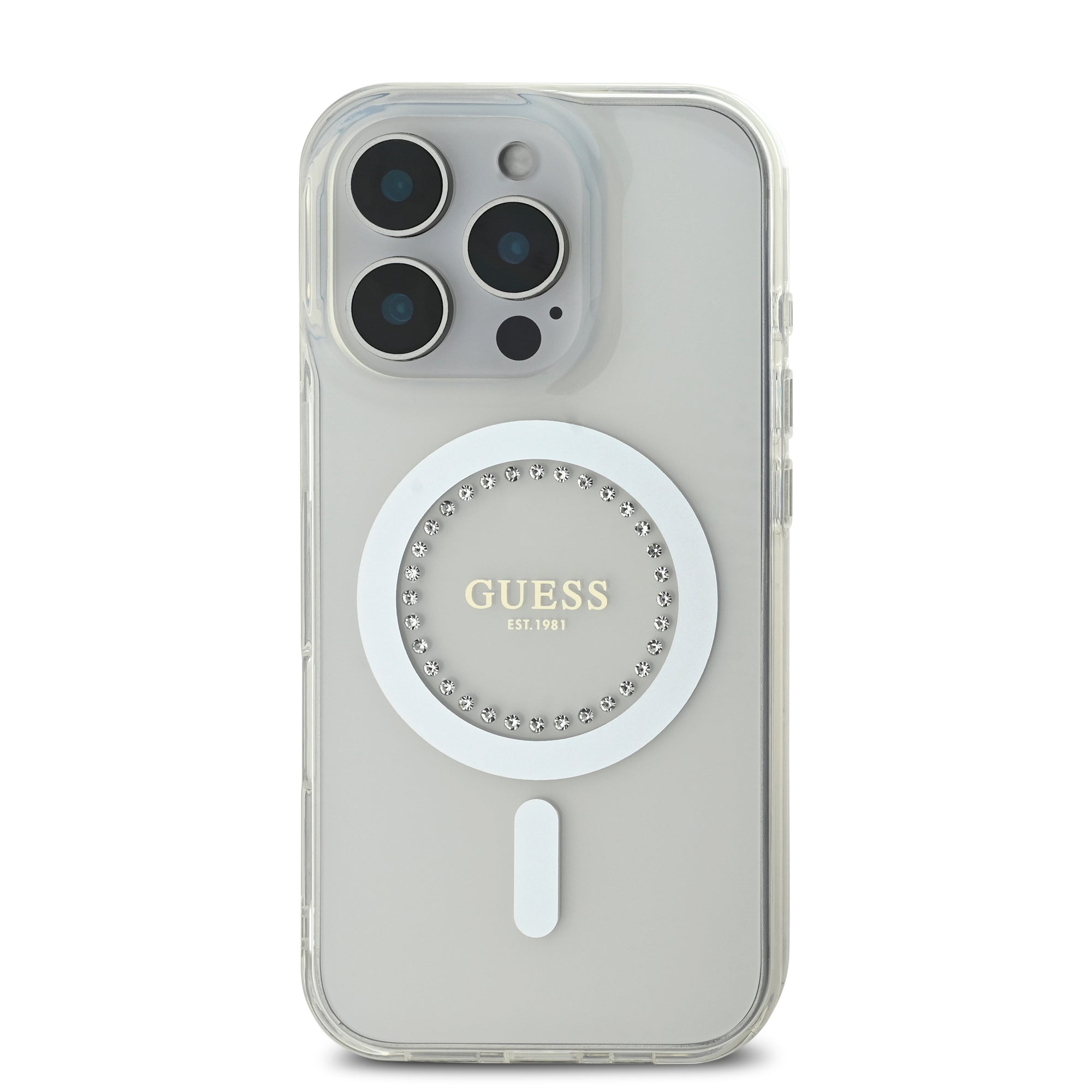 Guess Magsafe “Rhinestones” Hard Case Θήκη προστασίας από σκληρό πλαστικό – iPhone 16 Pro (Λευκό – GUHMP16LPFTDTEH)