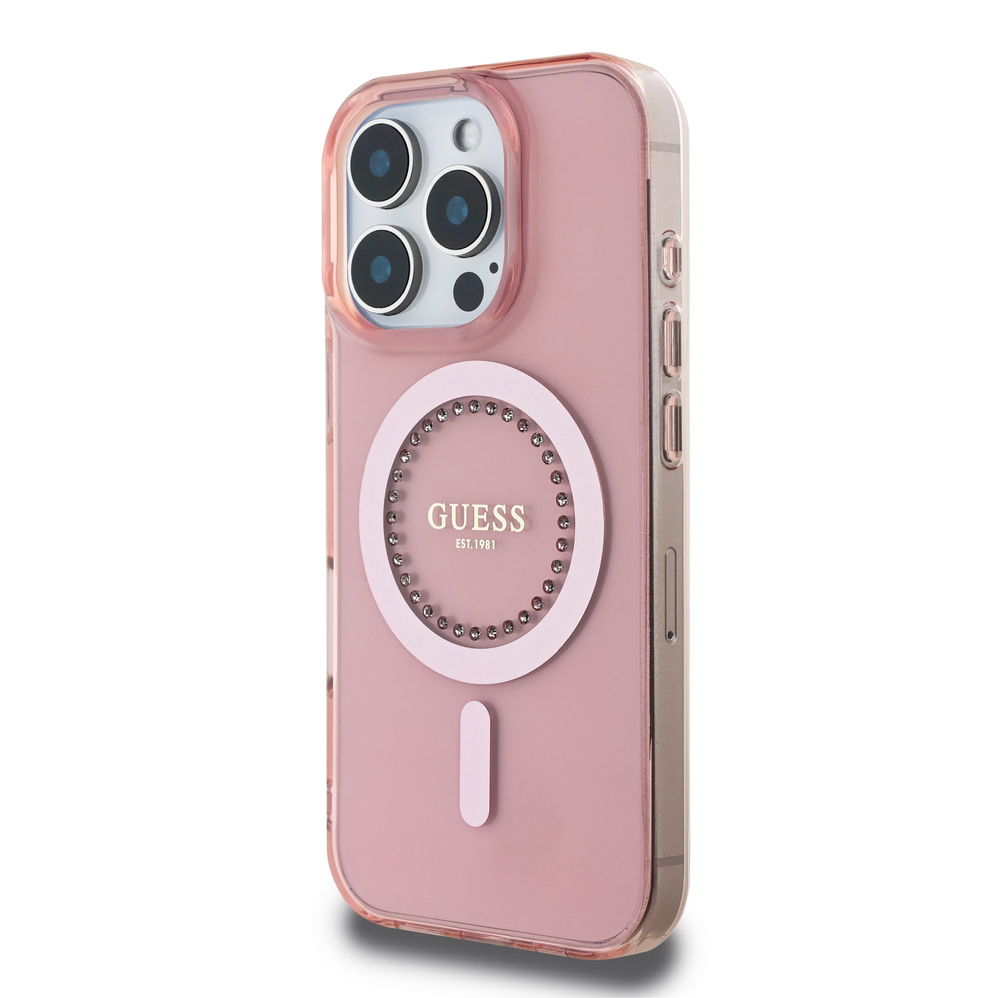 Guess Magsafe “Rhinestones” Hard Case Θήκη προστασίας από σκληρό πλαστικό – iPhone 16 Pro (Ροζ – GUHMP16LPFTDTEP)