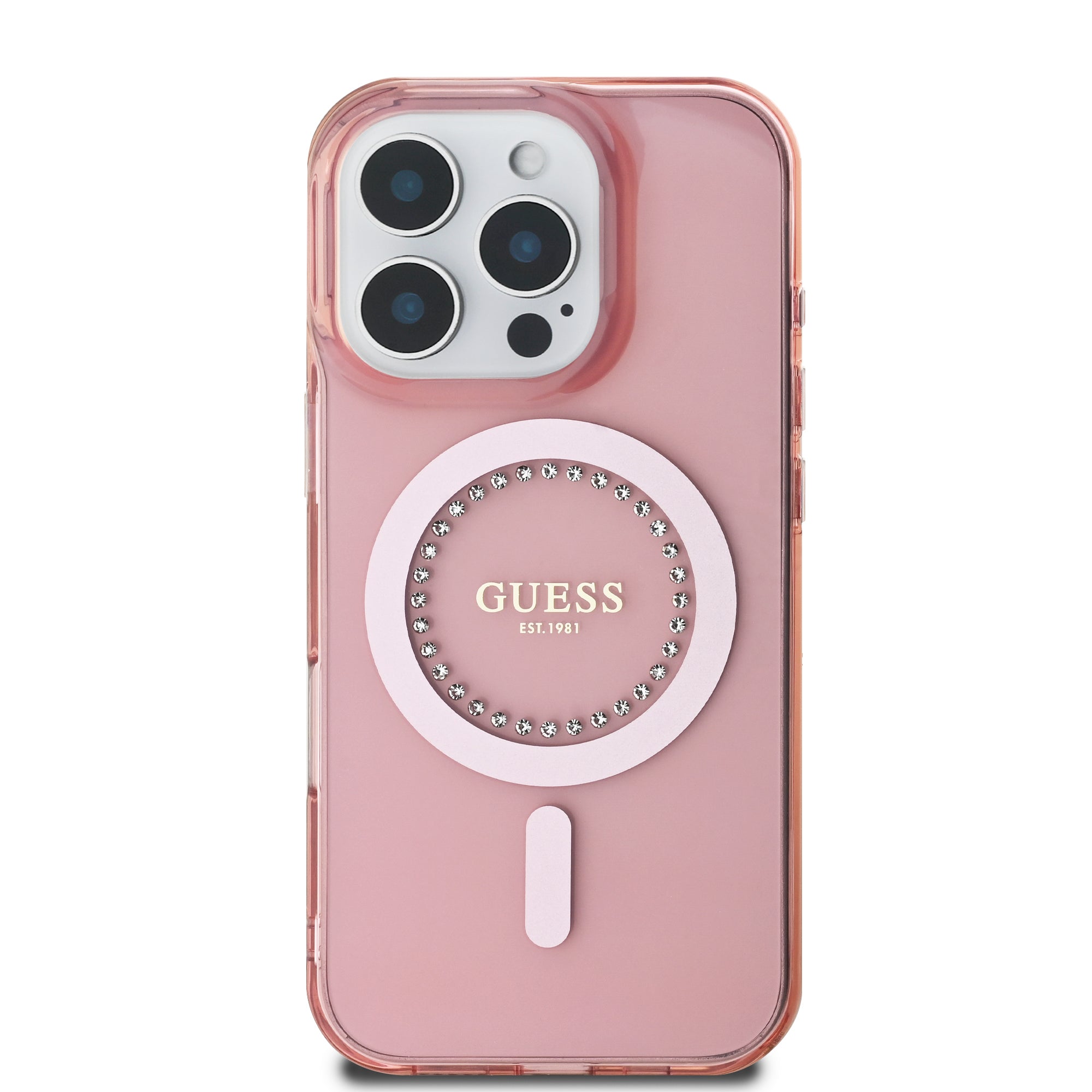 Guess Magsafe “Rhinestones” Hard Case Θήκη προστασίας από σκληρό πλαστικό – iPhone 16 Pro (Ροζ – GUHMP16LPFTDTEP)