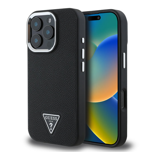 Guess Magsafe “Triangle Logo” Grained Pu Case Θήκη Προστασίας Από Δερματίνη – Iphone 16 Pro (Μαύρο – Guhmp16Lpgtspsk) – Θήκη για κινητό από το PhoneBazaar.gr