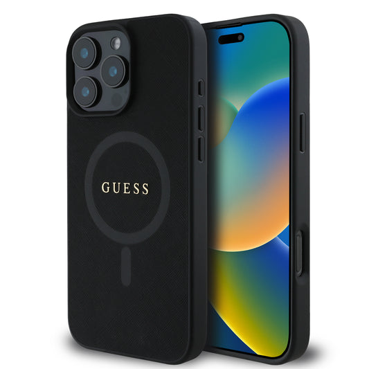 Guess Magsafe “Saffiano Classic Logo Collection” Hard Case Θήκη Προστασίας Από Σκληρό Πλαστικό – Iphone 16 Pro (Μαύρο  – Guhmp16Lpsahmck) – Θήκη για κινητό από το PhoneBazaar.gr